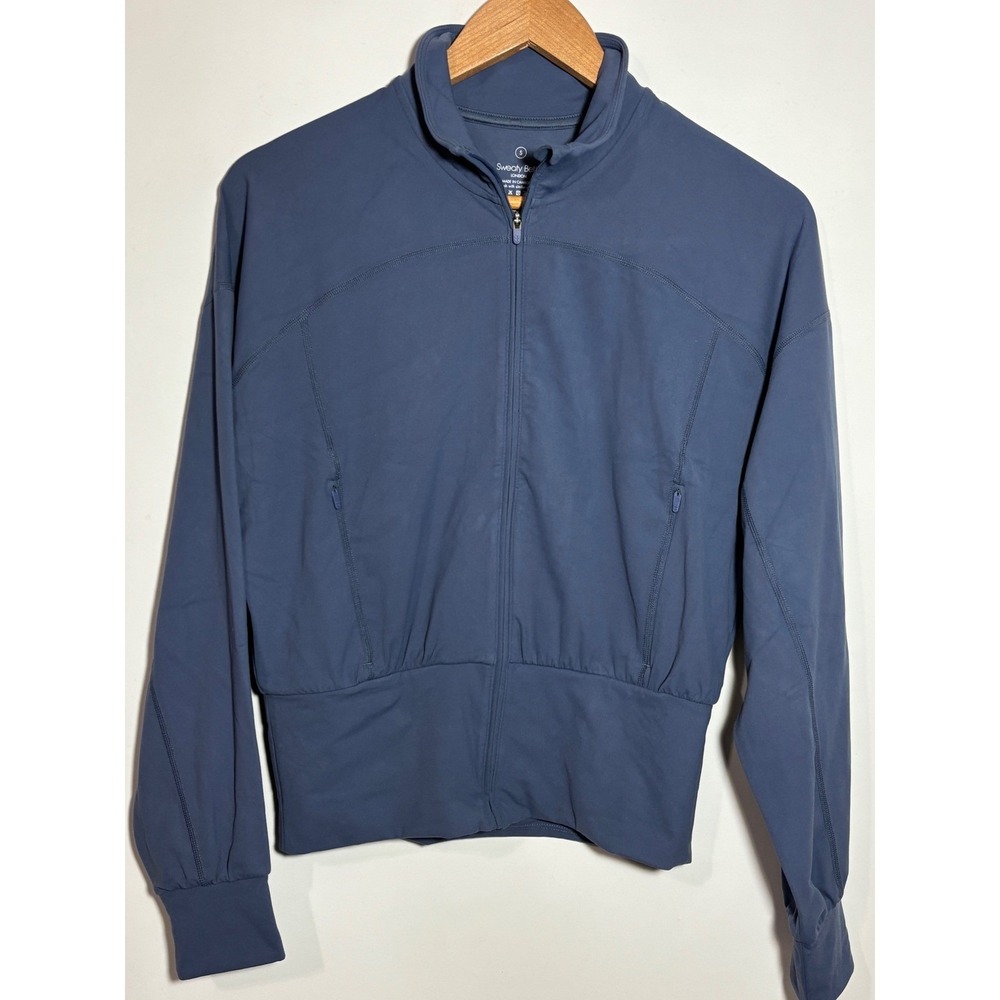 Sweaty Betty London Super Soft‎ Zip Up Bomber Jacket Endless Blue Women's Size S